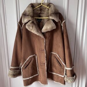 Dennis By Dennis Basso Faux Suede Faux Fur Lined Reversible Button Front Coat